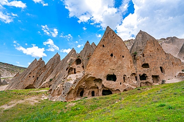 Selime ancient town with houses carved on the rocks in Cappadocia, Turkey