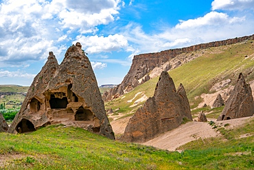 Selime ancient town with houses carved on the rocks in Cappadocia, Turkey