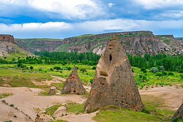 Selime ancient town with houses carved on the rocks in Cappadocia, Turkey