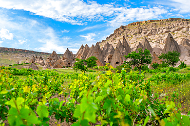 Selime ancient town with houses carved on the rocks in Cappadocia, Turkey