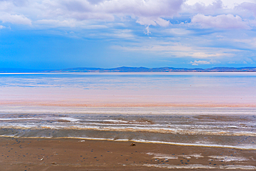 Tuz salt lake with beautiful pink colours at sunset in Turkey