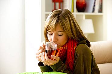 Woman with hot drink