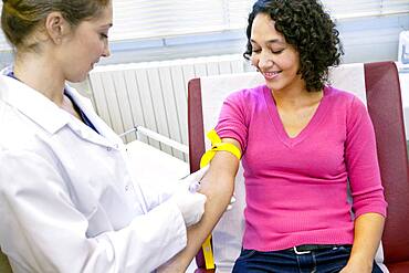 Blood specimen in a woman