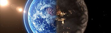 Planet Earth concept showing one half polluted and the other clean. Some elements sourced from NASA public Domain.