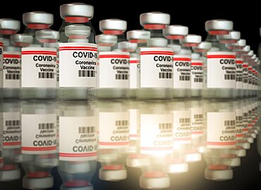 Large quantities of Corona Virus vaccination bottles concept