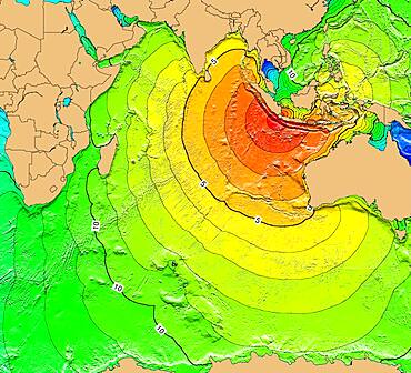 Tsunami Map, Krakatoa Eruption, 1883
