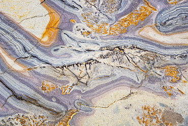 Colorful rock formation from a thermal spring in Yellowstone National Park, Wyoming.