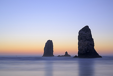 The Needles at dusk, Cannon Beach, northern Oregon Coast.