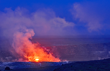 Lava erupting in Halemaumau Crater, Hawaii Volcanoes National Park, Island of Hawaii. December 10, 2016