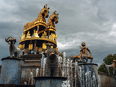 Colchis Fountain during a cloudy day in Kutaisi, Imereti, Georgia (Sakartvelo), Central Asia, Asia