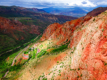 Noravank Monastery and the red mountains of Vayots Dzor, Armenia (Hayastan), Caucasus, Central Asia, Asia