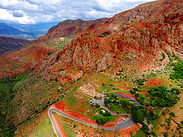 Noravank Monastery and the red mountains of Vayots Dzor, Armenia (Hayastan), Caucasus, Central Asia, Asia