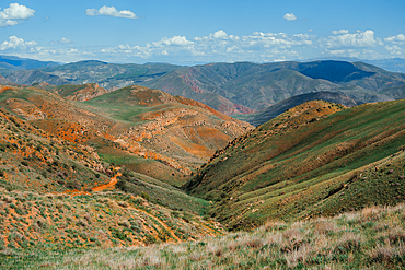 Hiking in Vayots Dzor, known for its red-hued mountains, Armenia (Hayastan), Caucasus, Central Asia, Asia