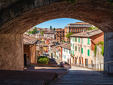 Perugia's Aqueduct street with its famous bridge, Perugia, Umbria, Italy, Europe