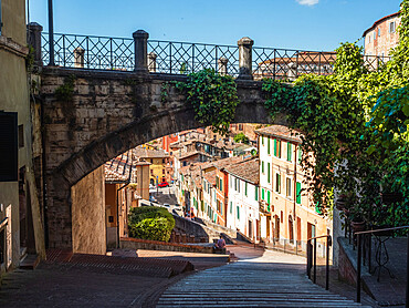 Perugia's Aqueduct street with its famous bridge, Perugia, Umbria, Italy, Europe