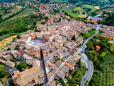 Aerial view of the medieval village of Montefalco, Umbria, Italy, Europe