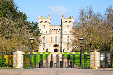 View from The Long Walk towards George IV Gateway of Windsor Castle, Berkshire, England, United Kingdom, Europe