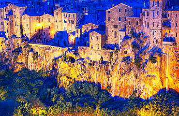 View towards Pitigliano at sunset, Grosseto, Tuscany, Italy