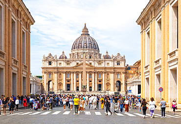 View towards the Papal Basilica of Saint Peter in the Vatican (Basilica Papale di San Pietro in Vaticano), or simply Saint Peter's Basilica, Rome, Italy