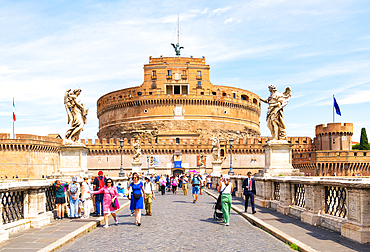 The Mausoleum of Hadrian (Castel Sant'Angelo or Castle of the Holy Angel) from Ponte Sant'Angelo, Rome, Italy