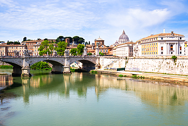 View towards Ponte Vittorio Emanuele II and the dome of the Saint Peter’s Basilica, Rome, Italy