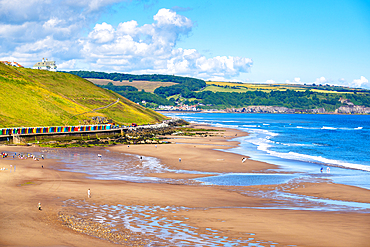 Views over Whitby Sands (West Cliff) beach, Whitby, North Yorkshire, England