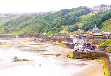 Misty day on Scarborough beach, North Yorkshire, England