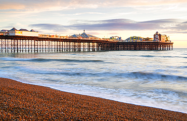 West side of the Brighton Palace Pier at sunset, City of Brighton and Hove, East Sussex, England