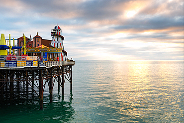 Brighton Palace Pier at sunset, City of Brighton and Hove, East Sussex, England