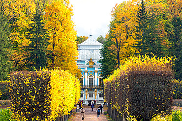 Hermitage Pavilion as seen through the Hermitage alley, Catherine Park, Pushkin (Tsarskoye Selo), near St. Petersburg, Russia, Europe