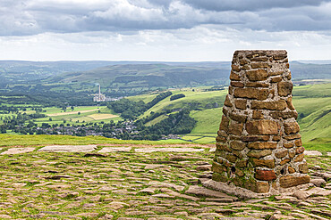 View from Mam Tor to Castleton and Hope Valley, Peak District National Park, Derbyshire, England, United Kingdom, Europe