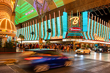 Binions Gambling Hall and Hotel and The Fremont Experience at night, Fremont Street, Las Vegas, Nevada, United States of America, North America