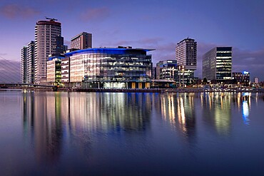 MediaCityUK at night, Salford Quays, Salford, Manchester, England, United Kingdom, Europe