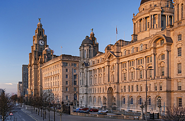 The Royal Liver Building, The Cunard Building and The Port of Liverpool Building (The Three Graces), Pier Head, Liverpool, Merseyside, England, United Kingdom, Europe