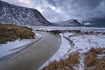 Vik Beach in winter, Vestvagoya Island, Lofoten Islands, Norway, Scandinavia, Europe