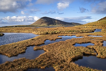 Northton Saltings backed by Ceapabhal, near Scarista, Isle of Harris, Outer Hebrides, Scotland, United Kingdom, Europe