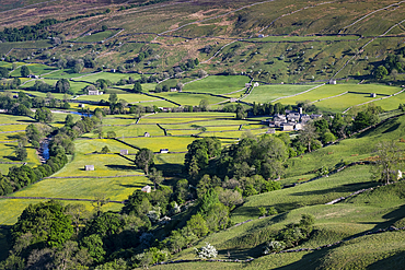 Village of Muker and the River Swale from Kisdon Hill, Swaledale, Yorkshire Dales National Park, Yorkshire, England, United Kingdom, Europe