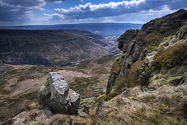 Crowden Great Brook Valley on the Pennine Way from Laddow Rocks, Peak District National Park, Derbyshire, England, United Kingdom, Europe