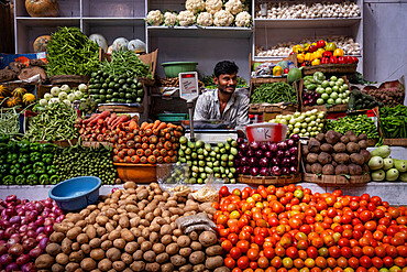 Vegetable Market Stall, Panjim Market, Panjim (Panaji), Goa, India, Asia