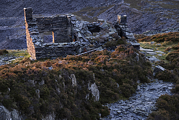 Last Light on the remains of an Abandoned Building at Dinorwig Quarry, Eryri or Snowdonia National Park, North Wales, UK