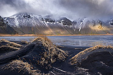 Vestrahorn Mountain and Volcanic Black Sand Dunes, Stokksnes Peninsula, Southern Iceland, Europe