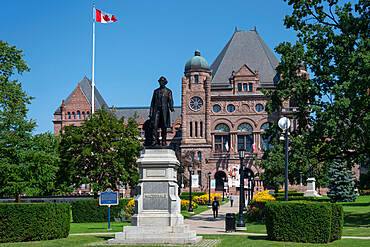 Macdonald Statue outside the Legislative Assembly of Ontario Building in summer, Queens Park, Toronto, Ontario, Canada, North America