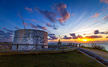 Martello Tower, with walls up to 11 feet thick and surrounded by dry moat, at Ferry Reach, built by the British Army in 1883 to protect the main channel into Bermuda, St. George's Island, Bermuda, Atlantic, North America