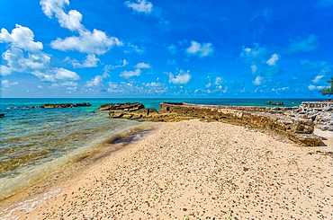 Glass Beach, site of large quantities of sea glass, from shipwrecks and bottles thrown into the sea from the Royal Navy Dockyard over hundreds of years, Bermuda, Atlantic, North America