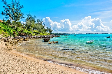 Glass Beach, site of large quantities of sea glass, from shipwrecks and bottles thrown into the sea from the Royal Navy Dockyard over hundreds of years, Bermuda, Atlantic, North America