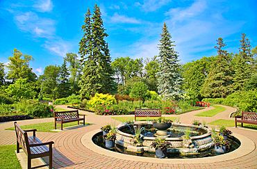 The central fountain in the English Garden in Assiniboine Park, Winnipeg, Manitoba, Canada, North America