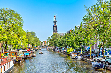 Westerkerk Church on the Prinsengracht Canal, Amsterdam, North Holland, The Netherlands, Europe