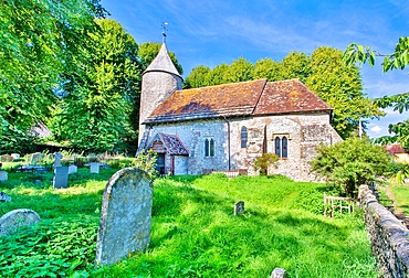 St. Peter's Church, built in the 12th century, one of only three churches in Sussex with a round tower, Southease, near Lewes, East Sussex, England, United Kingdom, Europe