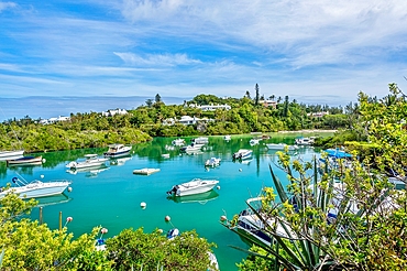 Boats in Castle Harbour, Tucker's Town, Bermudaa, Atlantic, North America