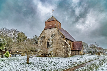 The Church of St. Mary the Virgin on a winter's day, Friston, East Sussex, England, United Kingdom, Europe